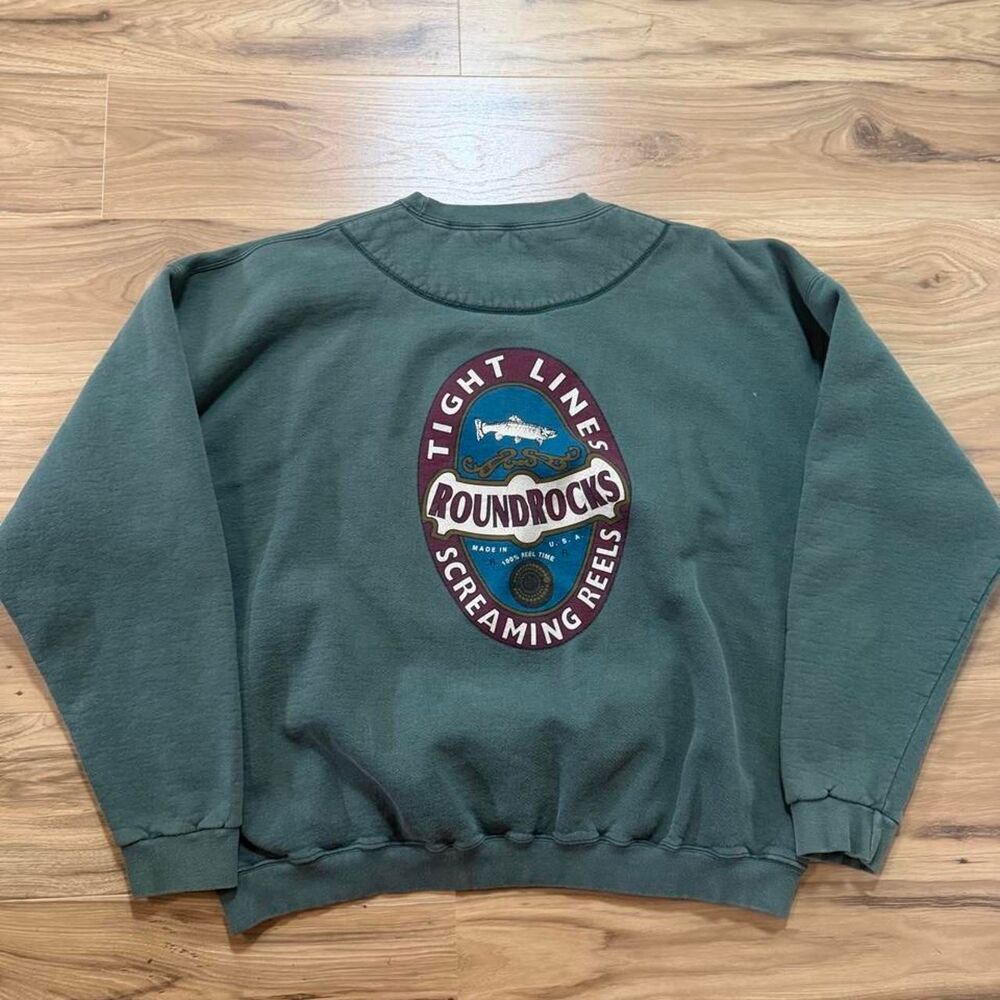 Vintage 90s Round Rocks Fly Fishing "Just Bite Me" Rare Sweatshirt XL made USA - Picture 3 of 6